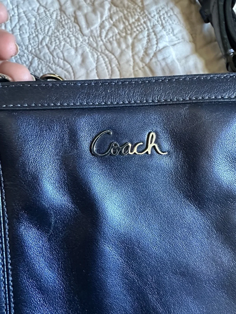 Coach Navy Blue Leather Double-Handle Shoulder Bag - Picture 3 of 8